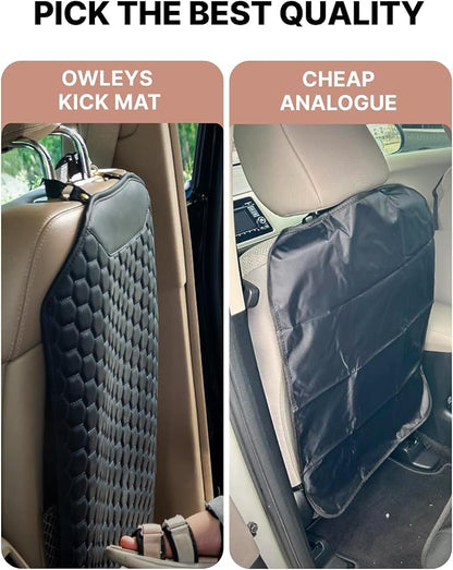 Owleys Set Seat Back Organizer & Car Seat Protector Hexy Waterproof & Non-Slip Protector for Child Car Cushion for Leather and Fabric Seats (Black Set 2)