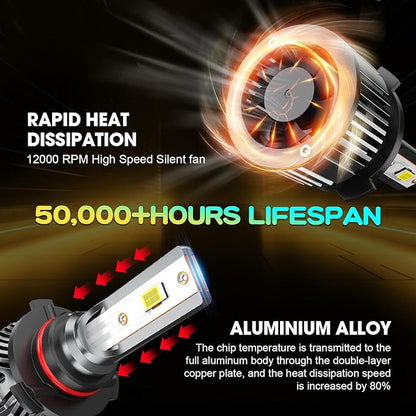 High Low Beams Compatible for Ram 1500 2500 3500 2009 2010 2011 2012 2013 2014 2015 2016 2017 2018 2019 2020 2021 2022 2023 2024 2025, White Powersports Light Bulbs, Plug-n-Play, Off-Road Use, 4 PCS