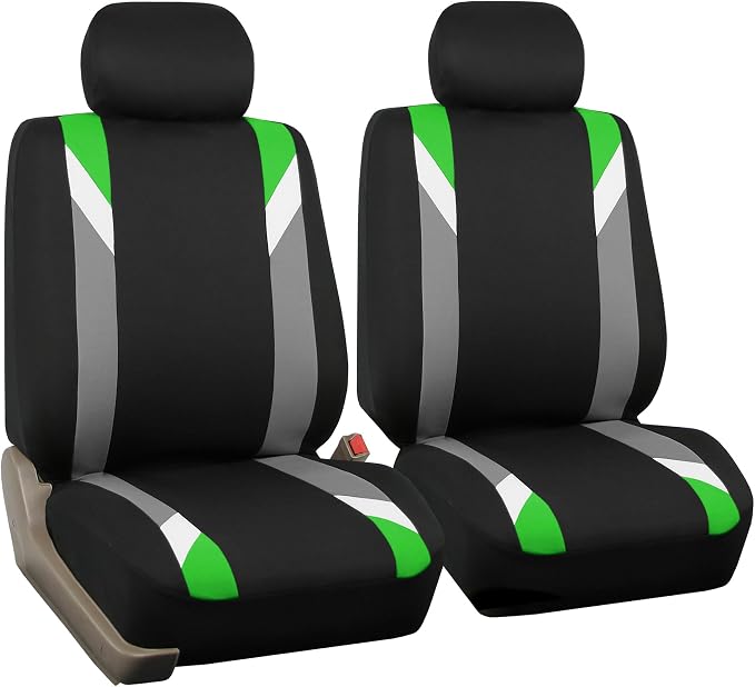 FH Group Front Set Cloth Car Seat Covers for Low Back Car Seats with Removable Headrest, Universal Fit, Airbag Compatible Seat Cover for SUV, Sedan, Van, Green