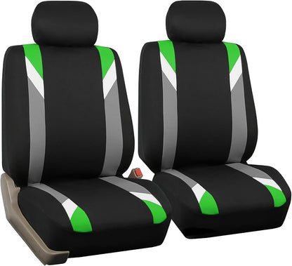FH Group Front Set Cloth Car Seat Covers for Low Back Car Seats with Removable Headrest, Universal Fit, Airbag Compatible Seat Cover for SUV, Sedan, Van, Green