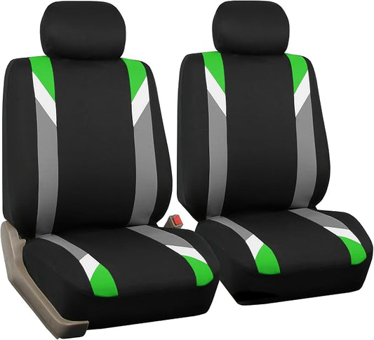 FH Group Front Set Cloth Car Seat Covers for Low Back Car Seats with Removable Headrest, Universal Fit, Airbag Compatible Seat Cover for SUV, Sedan, Van, Green