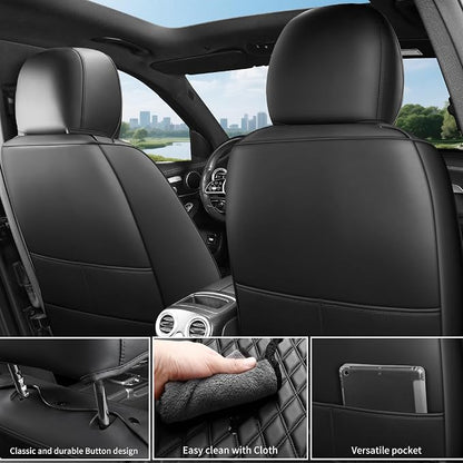 Car Seat Covers Full Set,Contoured High-Density Nappa Leather Universal Precision Fit Automotive Seat Covers Full Set,Waterproof Car Seat Protector,forros para asientos de carro,Style1 Black