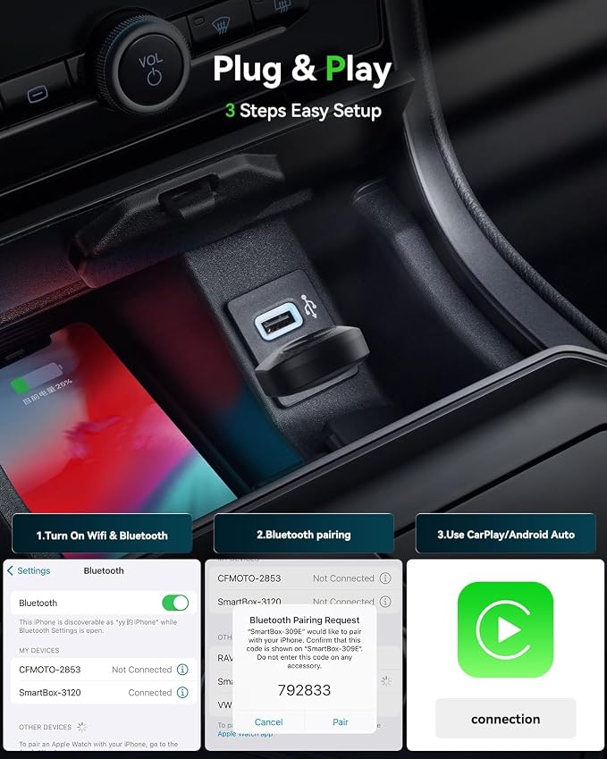2026 Upgrade Android Auto Wireless Adapter – Mini Dongle Converts OEM Wired to Wireless, Plug & Play USB-A/C, 5GHz Stable Connection, Compatible with Cars (2016+) & Phones 11+