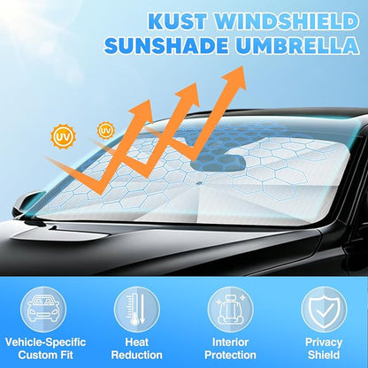KUST 56" * 31" Upgraded Medium Size Windshield Sun Shade Umbrella - 【Fit for Sedan】 - Foldable Ice-Crystal Shade Umbrella with Bendable Handle - Blocks UV Rays Keep Car Cool - Easy to Install and Use