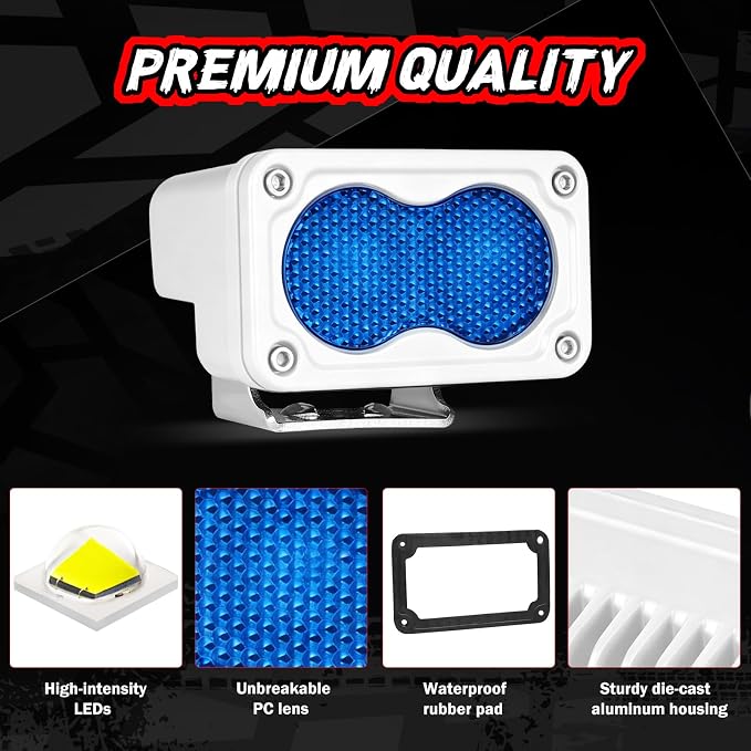 Blue LED Pod Lights 3 Inch 2PCS Auxiliary Backup Rear Light Bar Offroad Fog Driving Light Blue Hunting Fishing Emergency Safety Signal Work Lights for Truck Van UTV Pickup Boat
