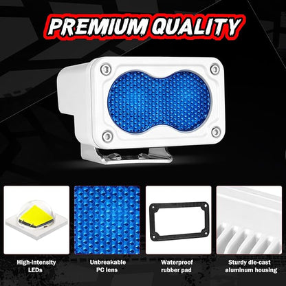Blue LED Pod Lights 3 Inch 2PCS Auxiliary Backup Rear Light Bar Offroad Fog Driving Light Blue Hunting Fishing Emergency Safety Signal Work Lights for Truck Van UTV Pickup Boat