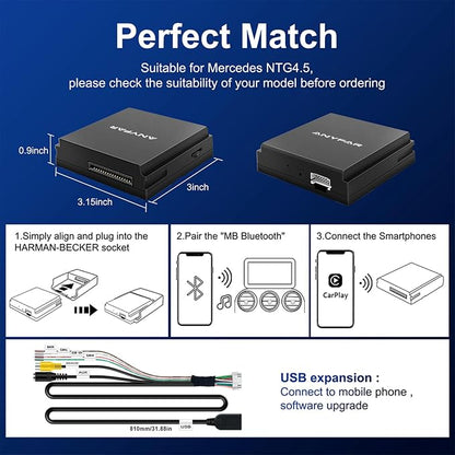 CarPlay Android Auto Adapter Decoder Retrofit Kit Fits Mercedes Benz 2012-2015 A/B/C/E/CLA/GLK/ML/SLD Class with NTG 4.5/4.7 System, Supports Wireless CPAA/Mirror Link/Camera/USB Drive/NAV