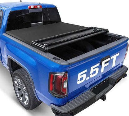 RHOBRA Soft Quad-Fold Truck Bed Tonneau Cover Compatible with 2007-2026 Toyota Tundra with 5.5ft Bed, 26.5oz Vinyl Truck Bed Cover, Weather Resistant Bed Cover
