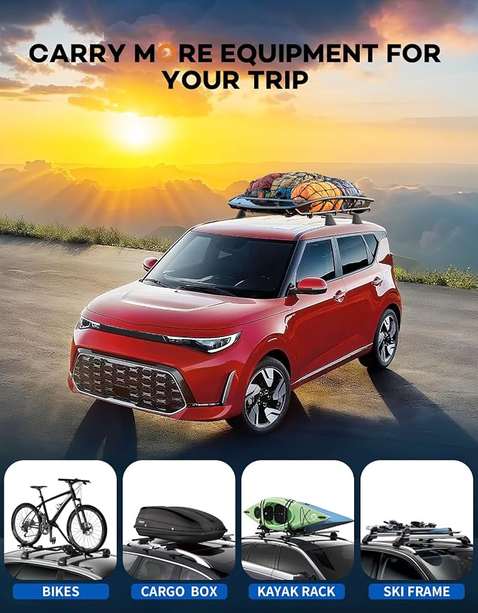 Wonderdriver Lockable 220lbs Roof Rack Cross Bars Compatible with Kia Soul 2020-2026 (Without Side Rails),Heavy Duty Aluminum Roof Rails Crossbars Cargo Canoe Black Rooftop Cargo