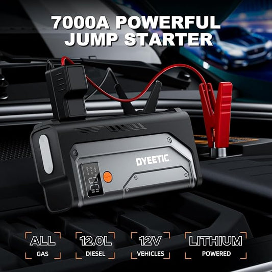 7000A Jump Starter, 12V Car Battery Booster Pack(All Gas/12.0L Diesel)，Car Starter Smart Jumper Cables with Quick Charger, Battery Jumper 26800mAh Portable Power Bank，800LM Flashlight