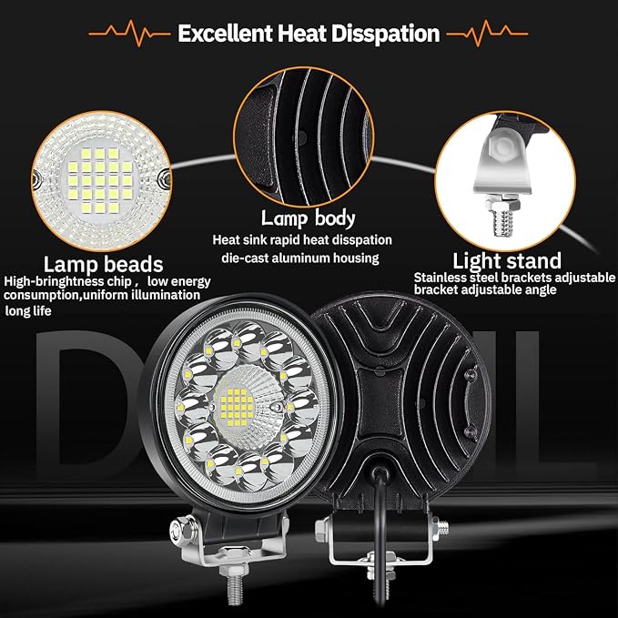 SAN YOUNG Round LED Off Road Lights, 4 Inch 12V 24V LED Tractor Work Lights Pods, 120W 10000lm Offroad Driving Lights for Truck ATV UTV RV OTR Boat Pickup Golf Cart, 10PCS