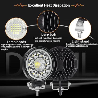 SAN YOUNG Round LED Off Road Lights, 4 Inch 12V 24V LED Tractor Work Lights Pods, 120W 10000lm Offroad Driving Lights for Truck ATV UTV RV OTR Boat Pickup Golf Cart, 10PCS