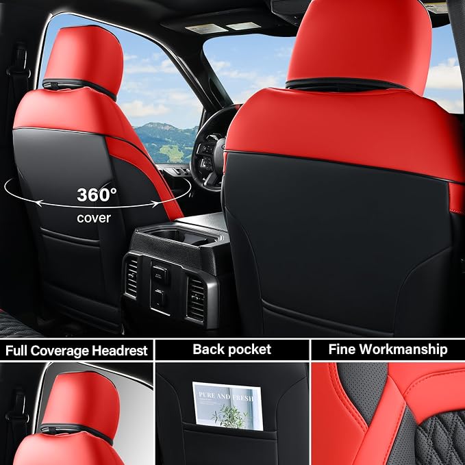 Coverado Car Seat Covers, Full Set Seat Covers for Dodge RAM 1500 Compatible with 2009-2018 Ram 1500, 2010-2026 Ram 2500 3500 Dodge RAM Accessories Automotive Seat Covers(5 Seats/Red)