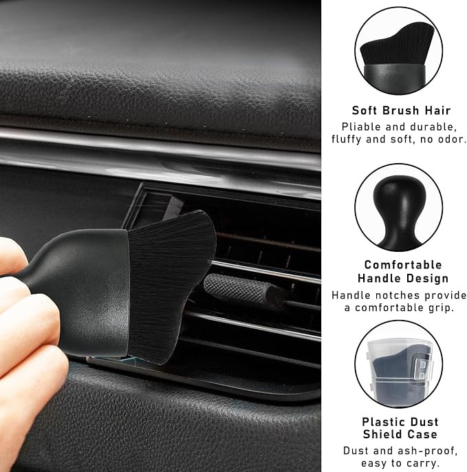 Dickno Car Interior Dust Brush, Soft Scratch Free Auto Detailing Brushes, Universal Vehicle Interior Cleaning Tool for Automotive Dashboard, Air Vents, Leather(Black)