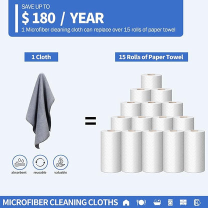 Microfiber Cleaning Cloth, Premium 8 Pack Cleaning Towels, Lint-Free Streak-Free Ultra Absorbent, 300GSM Reusable Microfiber Towel for Cars Shop Garage Home Kitchen, 12.6" x 12.6" Grey