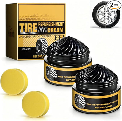 2PCS Car Tire Shine with Sponge, Wheel Shine Tire Polishing Paste, Tire Coating Paste, Long-Lasting Wet Gloss＆Easy Apply for Trucks Sedans RVs