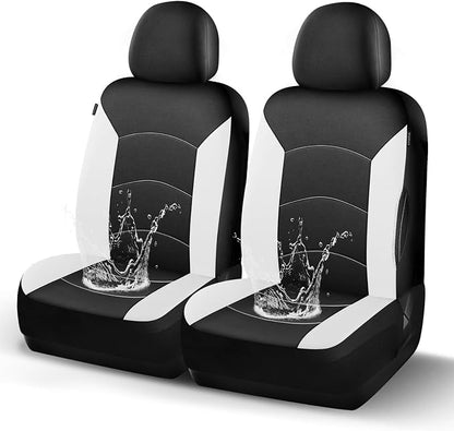 HChengkikz Car Seat Covers Front Seat, Waterproof Neoprene Car Seat Covers, Airbag Compatible, Universal Automotive Seat Covers for Most Cars, SUVs, Trucks (Black + White)