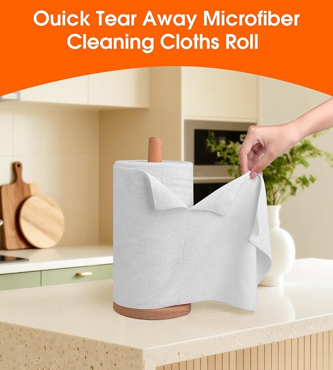 Microfiber Cleaning Cloth Roll - 100 Pack Tear Away Microfiber Paper Towels, Reusable, Washable, Scratch-Free, Kitchen Towels for Car, Home, Kitchen, Glass, Dishes (Light Grey)