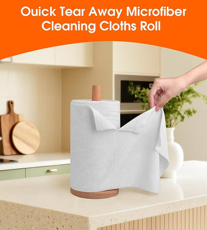 Microfiber Cleaning Cloth Roll - 100 Pack Tear Away Microfiber Paper Towels, Reusable, Washable, Scratch-Free, Kitchen Towels for Car, Home, Kitchen, Glass, Dishes (Light Grey)