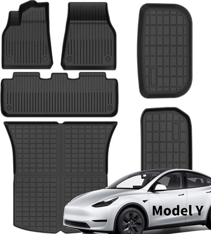 SEALIGHT Tesla Model Y Floor Mats 5 Seat 2021-2024, All Weather Custom Fit Floor Liners, 1st & 2nd Row Full Coverage, 3D Scanning Design, Non-Slip TPE Material, Waterproof & Stain-Resistant