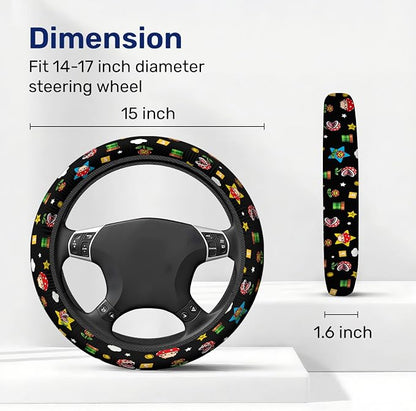 GENANY Retro Handheld Game Steering Wheel Cover, Non Slip Polyester Car Wheel Protector for Car SUV Truck, Universal 15 Inch