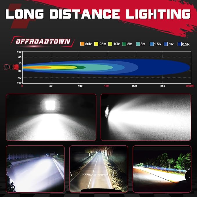 OFFROADTOWN Flush Mount LED Pods with Wiring Harness, 5'' 12,000LM CREE LED Driving Light Reverse Backup Lights Flush Light Bar Off Road Lights for Truck Pickup UTV ATV SUV Boat 4x4 Car