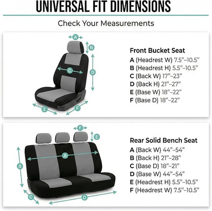 FH Group Bright Flat Cloth Full Set Automotive Seat Covers Front Set and Rear Solid Bench Gray Black Seat Covers w. Gift Universal Fit Interior Accessories for Cars Trucks and SUVs