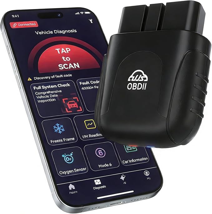 Rocco OBD2 Scanner Bluetooth for iOS Android, AI Diagnostic Tool for Car Repair, No Subscription Fee, AutoVIN, 45000+ Fault Codes, Check & Clear Engine Codes, Real-Time Data, Vehicles 1996+(Black)