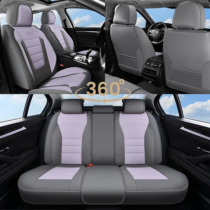 Coverado Car Seat Covers Front, Seat Covers for Cars, Waterproof 2-Pack Car Seat Cushions, Leather Carseat Seat Protectors, Universal Seat Covers Fit for Most Sedans SUV Pick-up Trucks(Gray&Purple)