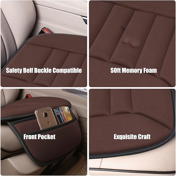 Lofty Aim Premium Car Seat Cushion, Driver Cushion with Comfort Memory Foam & Non-Slip Rubber Bottom, Car Seat Pad Works with 95% of Vehicles and Office Chair or Home (Brown)