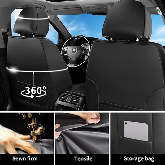 Fit Santa Fe Car Seat Covers for Hyundai Santa Fe 2009-2025 2026 - Luxury Leather, Anti-Slip, All-Weather, Waterproof & Breathable, Airbag Compatible, 2 Front Seats Only (Redline)