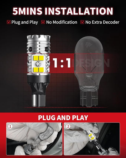 LASFIT 921 LED Bulb Reverse Lights, 912 T15 Back Up Light CANBUS Error Free W16W 906 Reversing Bulb 904 916 6000K Xenon White New Upgrade Design, Plug and Play (Pack of 2)