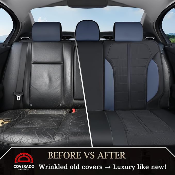 Coverado Seat Cover, Car Seat Cover Rear Seats, 3D Air Mesh Breathable Seat Protectors Sports Carbon Fiber Design Airbag Compatible Comfort Universal for Most Cars, Van,Trucks, SUV, Black&Blue
