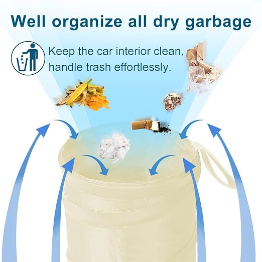 Car Trash Can, 2 Packs Mini Car Garbage Can, Collapsible Trash Bin | Pop-Up Trash Can for Car Front Back Seat, Portable Car Trash Bag Hanging for Vehicle SUV Rv Truck Accessories Interior, Beige
