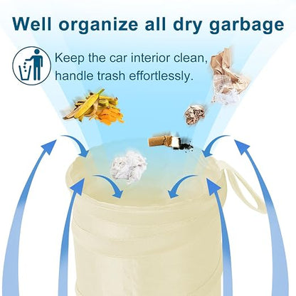 Car Trash Can, 2 Packs Mini Car Garbage Can, Collapsible Trash Bin | Pop-Up Trash Can for Car Front Back Seat, Portable Car Trash Bag Hanging for Vehicle SUV Rv Truck Accessories Interior, Beige