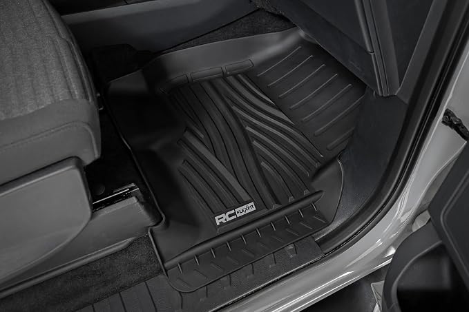 Rough Country Flex-Fit Front Floor Mats for Ford F-150 (2015-25)/Lightning (2022-25)/Raptor (2017-25) Crew Cab - Custom All-Weather Non-Slip TPE Liners w/Spill Saver Lip
