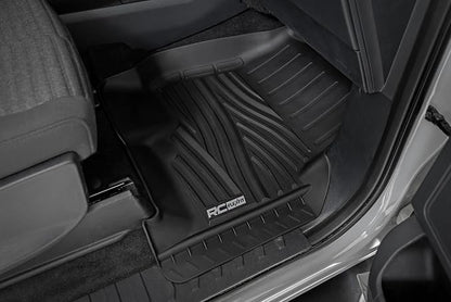 Rough Country Flex-Fit Front Floor Mats for Ford F-150 (2015-25)/Lightning (2022-25)/Raptor (2017-25) Crew Cab - Custom All-Weather Non-Slip TPE Liners w/Spill Saver Lip