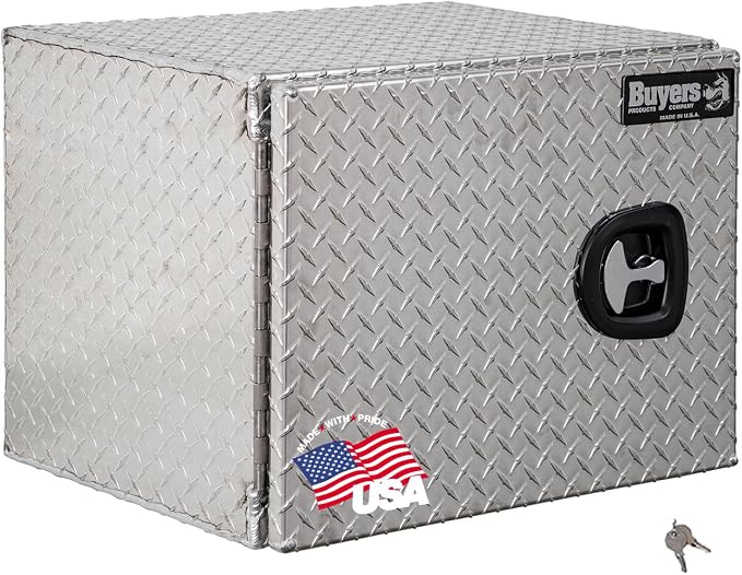 Buyers Products 1705200 Underbody Truck Tool Box with Barn Doors, 18x18x24 Inch, Diamond Tread Aluminum, Made in USA, Compression Latch, Weather Resistant, Toolbox for Flatbeds, Trailers & Work Trucks