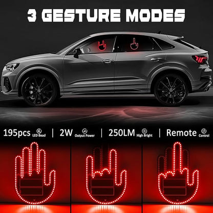 DIBMS Car Gesture Decorative Lights, Ambient Lighting, Rechargeable LED Gesture Lights for Car Road Rage LED Signs Calm Road Rage, Remote Control Triple Mode Fun Finger Lights (Red)