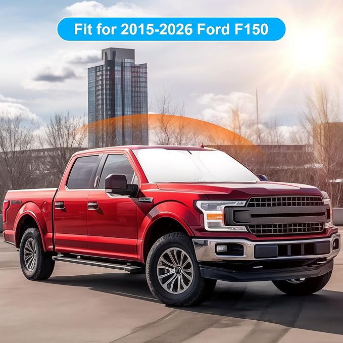 Car Sun Shade for 2015-2020 2021 2022 2023 2024 2025 2026 Ford F150 Windshield Sun Shade, Sun Visor Windshield Screen Cover for F150 Front Window Sunshade Foldable Auto Interior Accessories