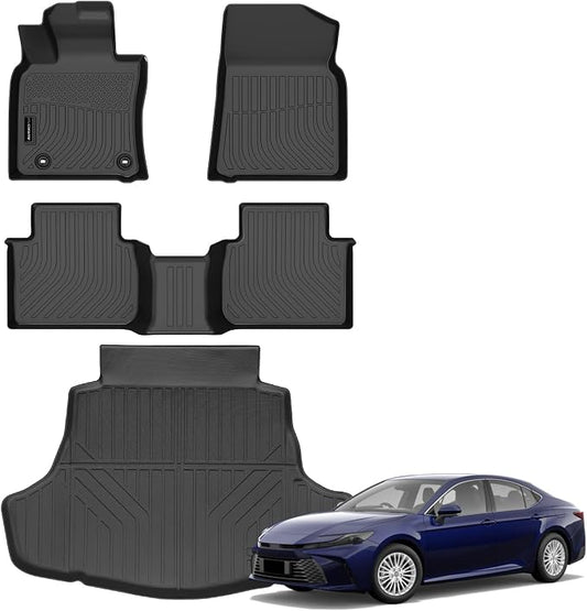 Auxko All Weather Floor Mats Cargo Mat Fit for Toyota Camry FWD 2024 2023 2022 2021 2020 2019 2018 TPE Floor Liner Trunk Mat Camry Accessories All Season Odorless Anti-Slip Black