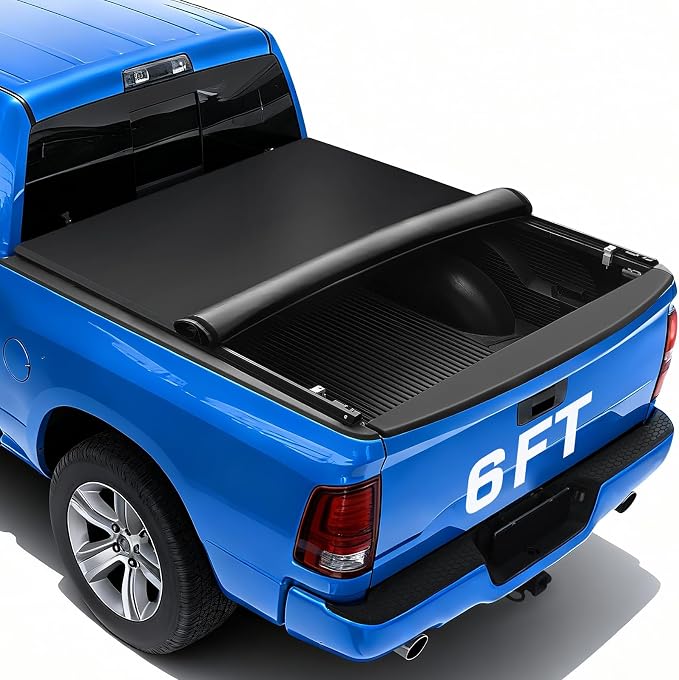 RHOBRA Soft Roll-Up Truck Bed Tonneau Cover Compatible with 2016-2023 Toyota Tacoma 6ft Bed (Excl. Trail Edition) | 26.5oz Heavy-Duty Vinyl | Weather Resistant Bed Cover for Pickup Truck | No-Drill