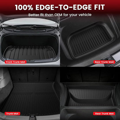 LASFIT 10PCS Floor Mats for Tesla Model Y Juniper 2025 2026 (Only Fit Standard Range), TPE Custom Fit All Weather Model Y Juniper Accessories with Cargo Mat Trunk Mats Full Set