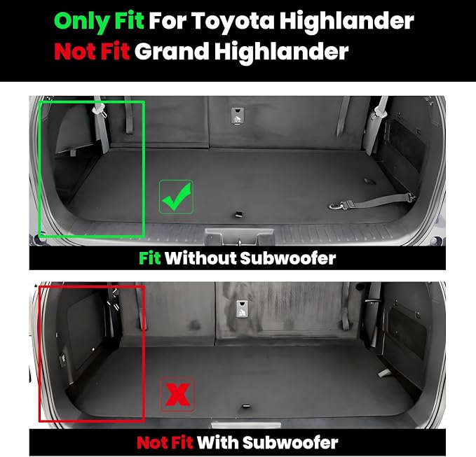 LASFIT Cargo Mat for Toyota Highlander 2026-2020, All Weather TPE Custom Fit Cargo Liner for Highlander Accessories, 2025 Highlander Trunk&Backrest Mats(Fit Without Subwoofer, Fit 7&8 Seats)