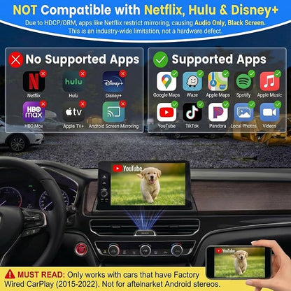 2026 Upgrade 3 in 1 Screen Mirror iOS Phone, Wired to Wireless CarPlay Adapter, 5.0GHz Bluetooth 5.4 Dongle for OEM Wired CarPlay（Not for Netflix/Hulu）