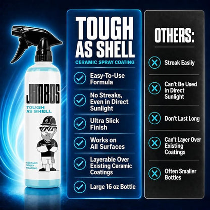 JIMBO'S TOUGH AS SHELL CERAMIC SPRAY – Super Slick, Streak-Free Protection for Paint, Glass, Trim & More | Easy-to-Use Hybrid Ceramic Coating with UV Protection | 16oz