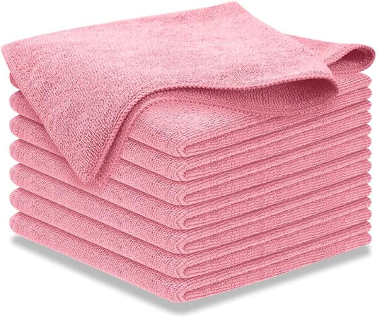 USANOOKS Microfiber Cleaning Cloth Light Pink - 8 Pcs 12.5"x12.5" - High Performance - 1200 Washes, Ultra Absorbent Towels Weave Grime & Liquid for Streak-Free Mirror Shine - Car Washing Cloth