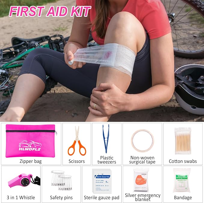 Car Emergency Kit with Portable Air Compressor - Roadside Emergency Kit for Vehicles, Winter Car Safety Roadside Assist Kit, Emergency Car Kit for Teen Girl and Ladies M-75