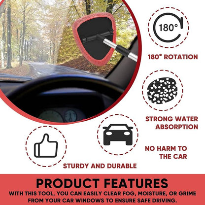 Car Window Cleaner, Car Cleanser Brush, Car Accessories Car Cleaning Supplies Tools, Car Cleaning Kit with Extendable Handle, Microfiber Cloth, Spray Bottle, Fits All Cars (Red)