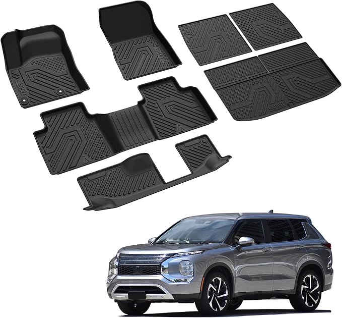 LASFIT Floor Mats & Cargo Mats for 2025-2020 Mitsubishi Outlander (Not Fit PHEV or Sport), Custom Fit Full Coverage All Weather TPE Floor Liners with Backrest Mats Protection for Every Row, Black